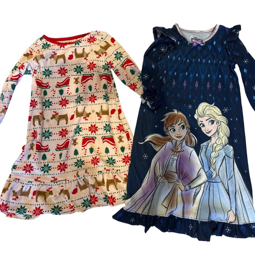 Disney Frozen Anna Elsa & Carters Christmas Reindeer‎ Nightgowns Bundle Girls 3T